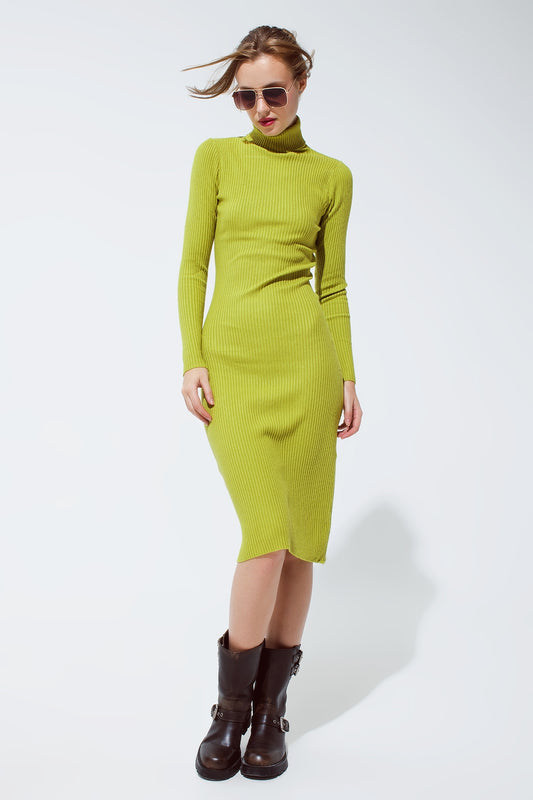 Midi dress in green with turtle neck | Just Cool Beans — dresses