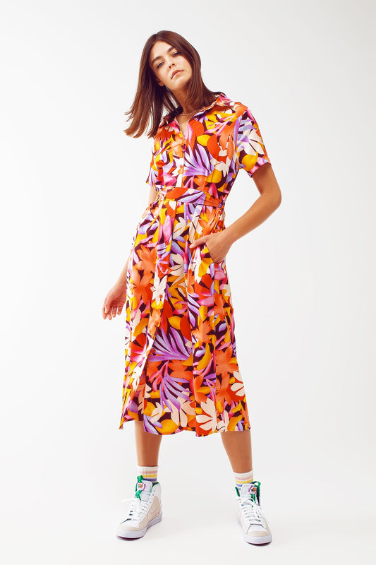 Midi floral print dress in multicolour | Just Cool Beans — dresses
