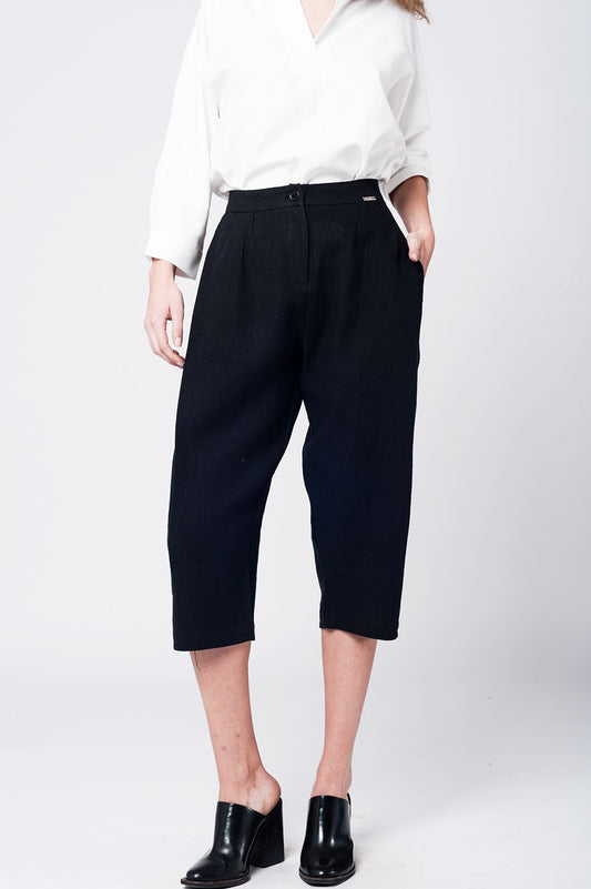 Midi linen tweezer pants in black | Just Cool Beans — pants | bottoms