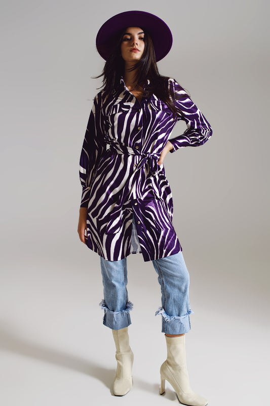 Midi short dress with zebra print in white and purple | Just Cool Beans — dresses | bottoms