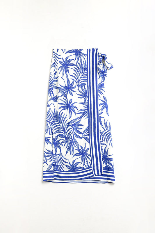 Midi skirt in light fabric with tropical motifs in blue and white | Just Cool Beans — skirts