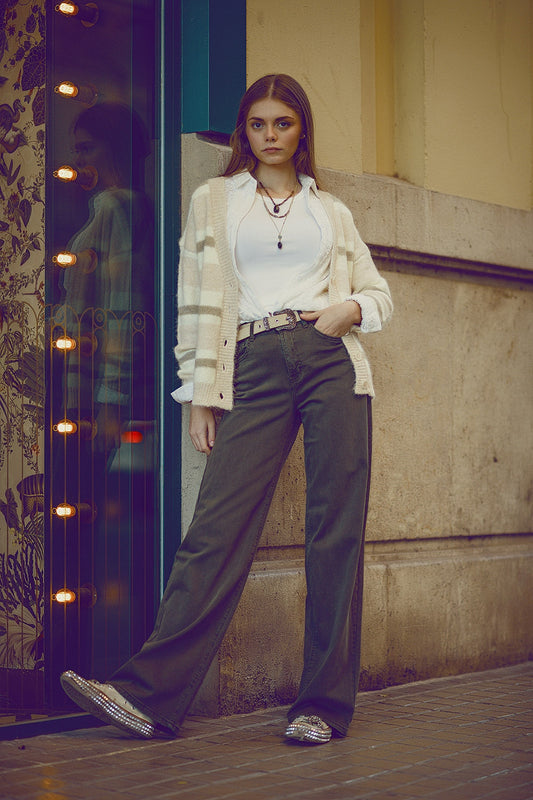 Military green high-waisted wide-leg pants | Just Cool Beans — jeans | bottoms