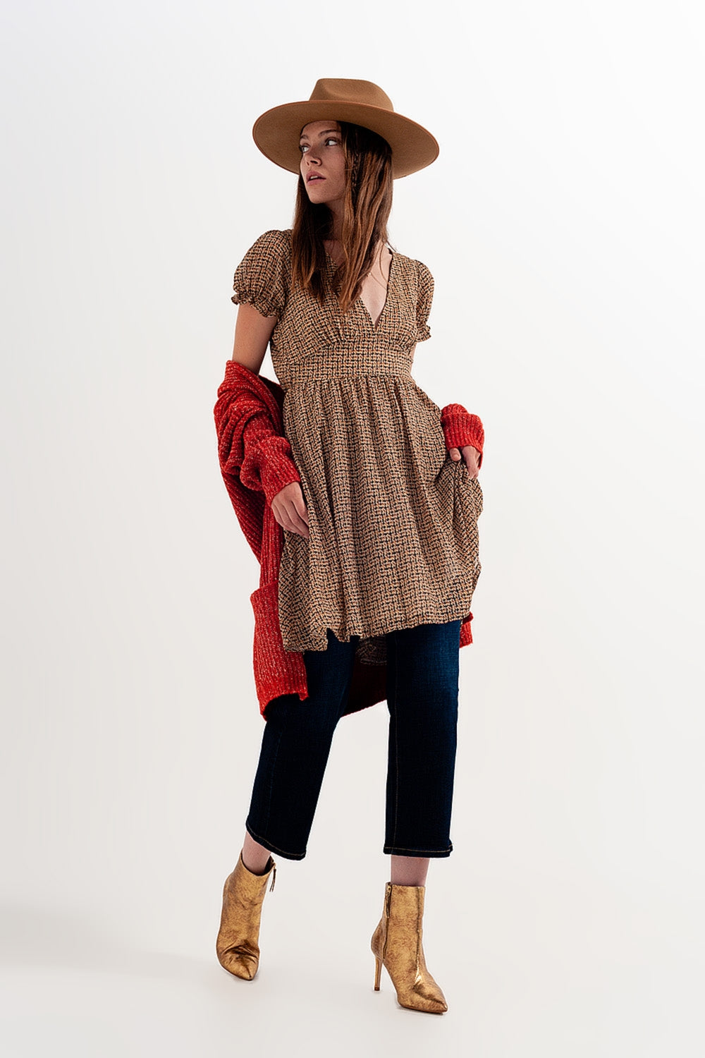 Mini dress in cream check | Just Cool Beans — dresses