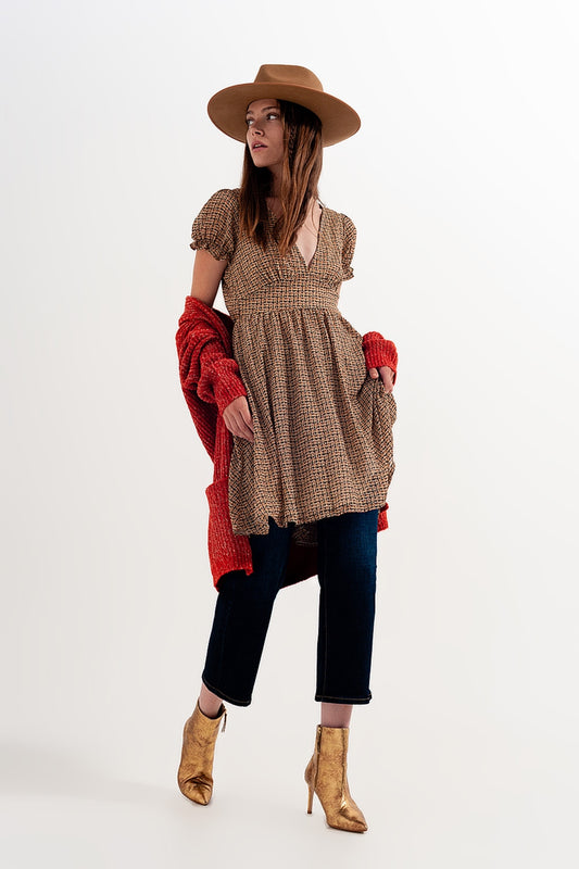 Mini dress in cream check | Just Cool Beans — dresses