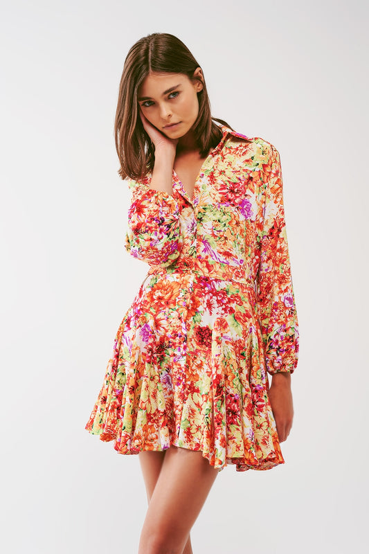 Mini dress with ruffles in multicolor floral print | Just Cool Beans — dresses