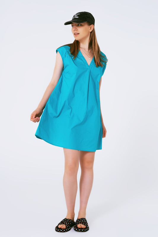Mini poplin sleevless dress in turquoise | Just Cool Beans — dresses