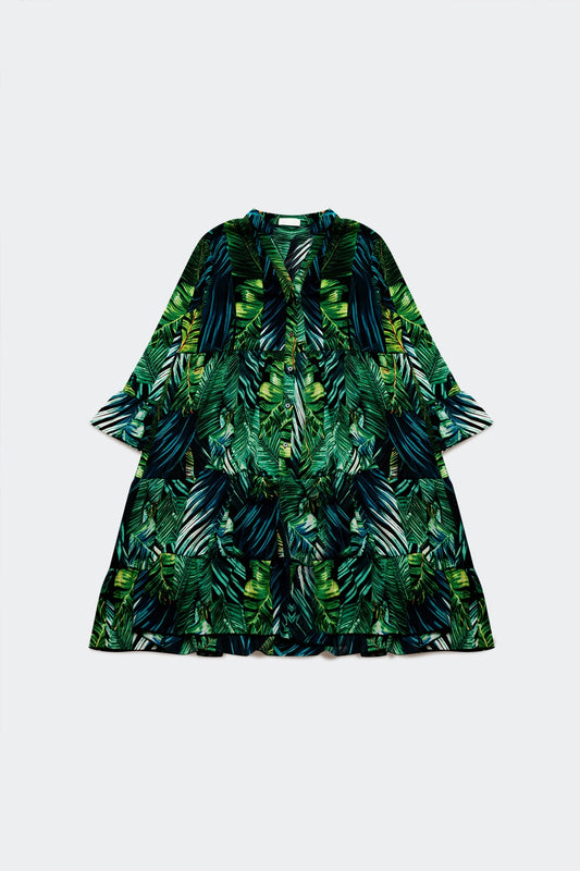 Mini smock dress in green leaf print | Just Cool Beans — dresses
