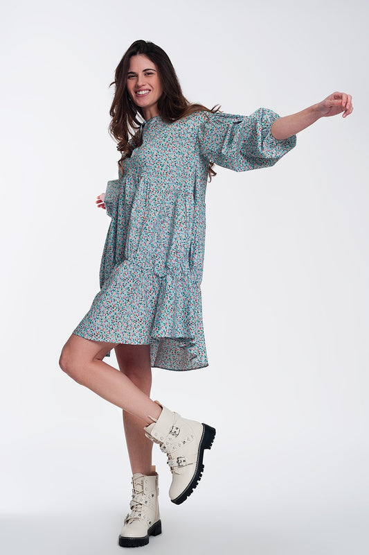 Mini smock dress with puff sleeves in floral | Just Cool Beans — dresses