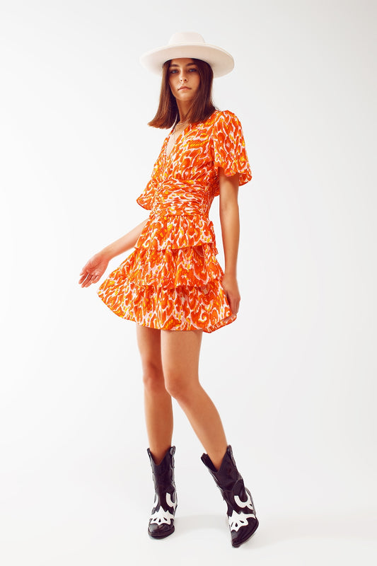 Mini v neck dress in floral orange print | Just Cool Beans — dresses