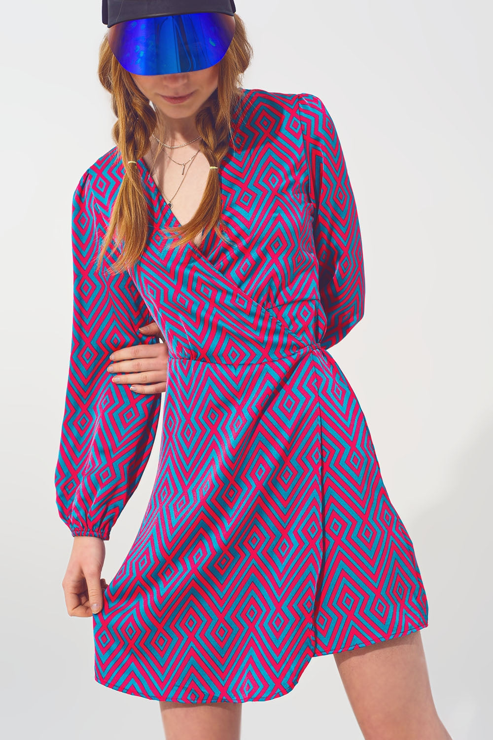 Mini v neck wrap dress with geometric print | Just Cool Beans — dresses