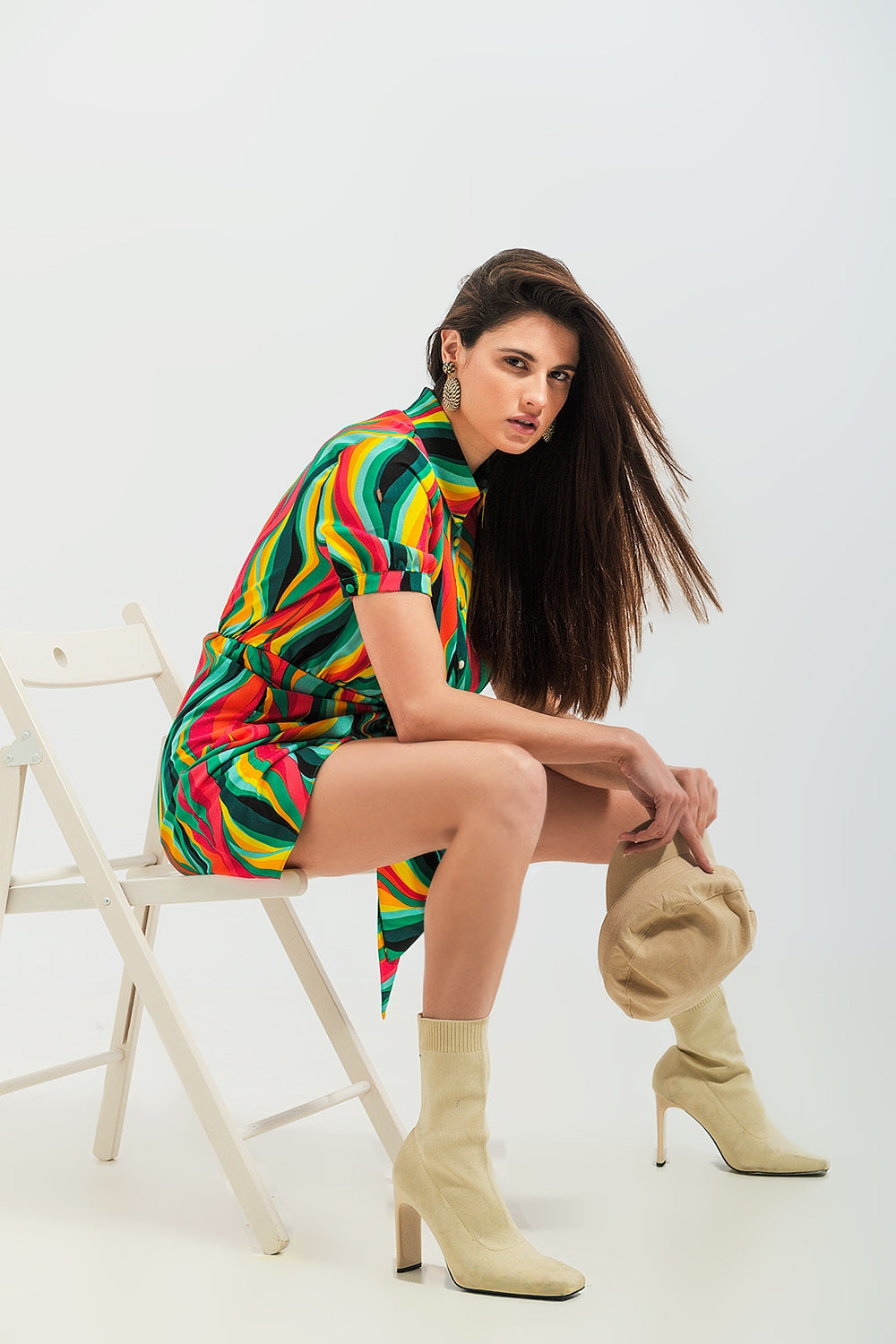 Mini wrap shirt dress in green swirl print | Just Cool Beans — dresses