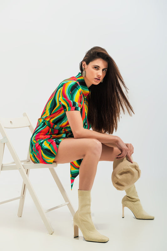 Mini wrap shirt dress in green swirl print | Just Cool Beans — dresses