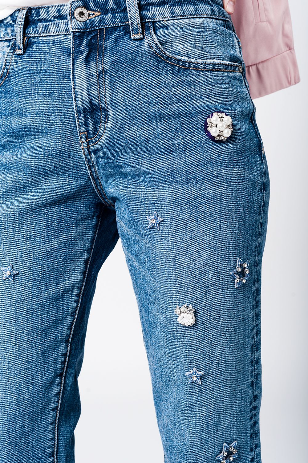 Mom Jeans with Embroidered Stars
