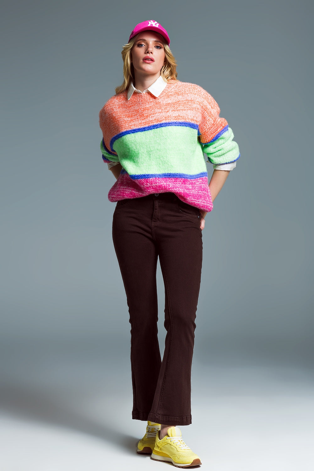 Multicolor Sweater With Crew Neack and Stripes