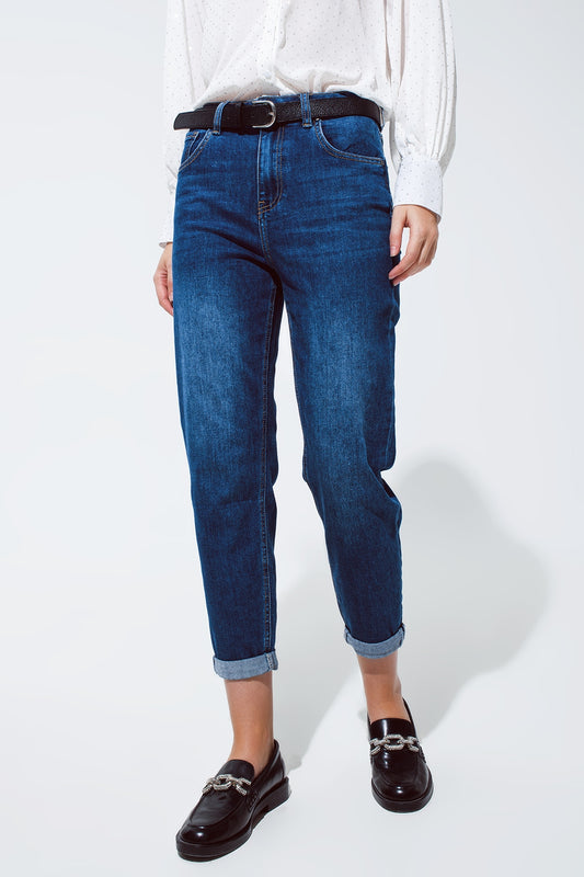 Mum jeans in medium wash with folded hem | Just Cool Beans — jeans | the denim shop