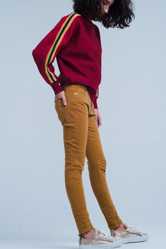 Mustard skinny pants with sequins and buttons | Just Cool Beans — jeans | bottoms