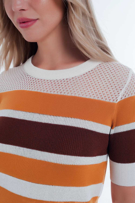 Mustard striped open knit sweater | Just Cool Beans — sweaters | tops