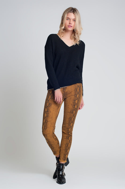Mustard super skinny reversible pants with snake print | Just Cool Beans — jeans | bottoms