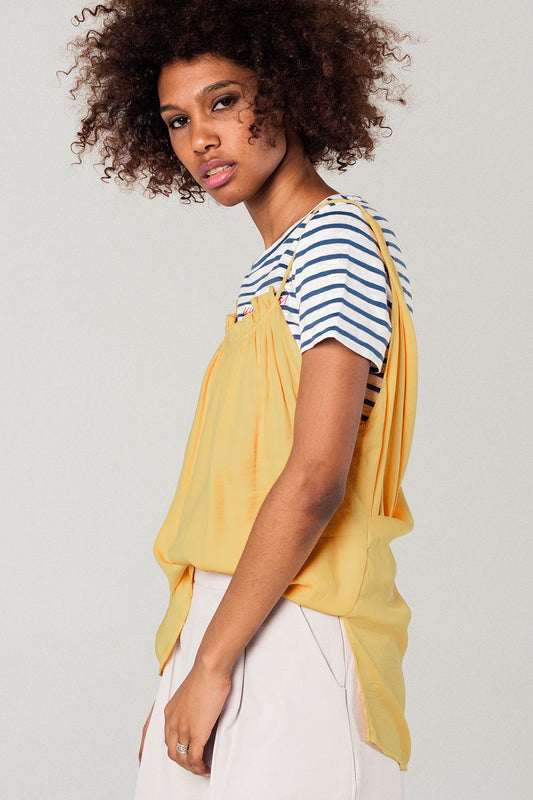 Mustard top with open back detail | Just Cool Beans — shirts | tops