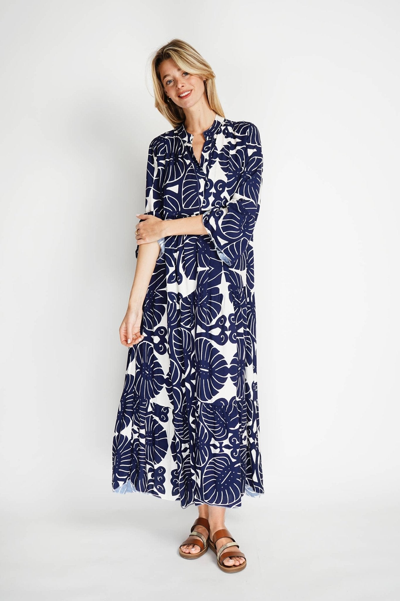 Navy Abstract Print Maxi Dress - Just Cool Beans