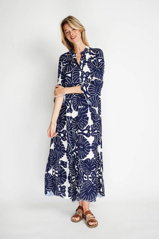 Navy Abstract Print Maxi Dress - Just Cool Beans