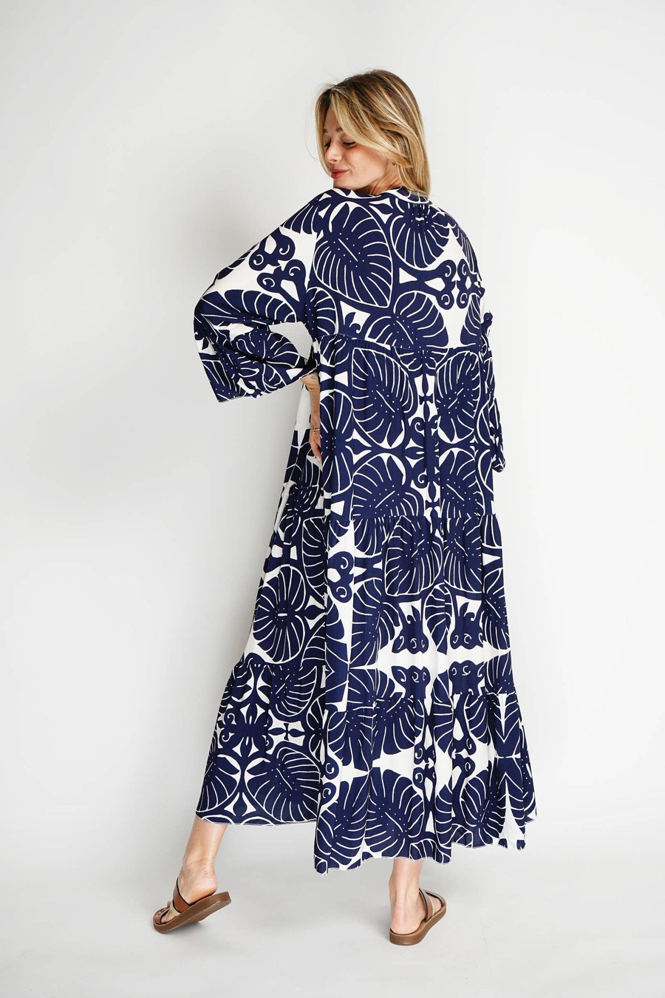 Navy Abstract Print Maxi Dress - Just Cool Beans