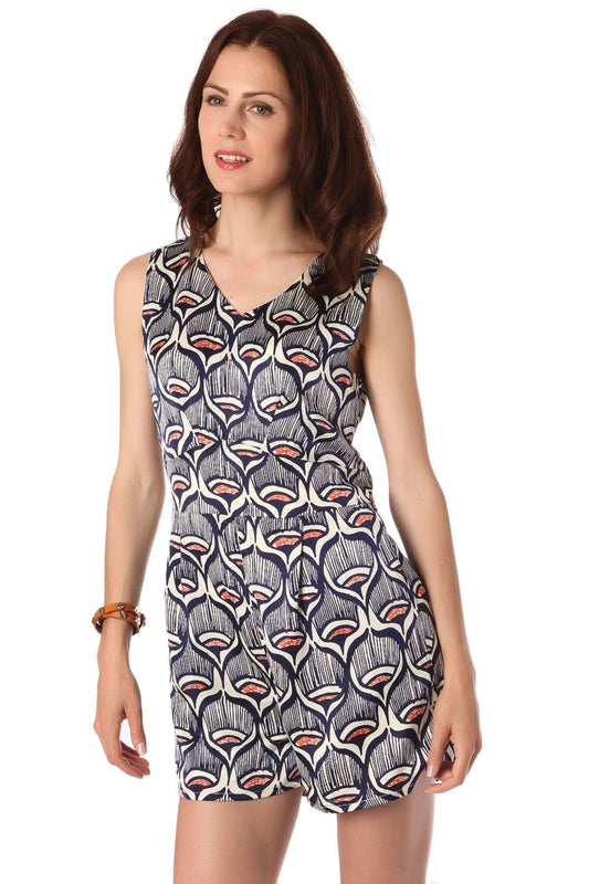 Navy blue satin printed romper | Just Cool Beans — dresses