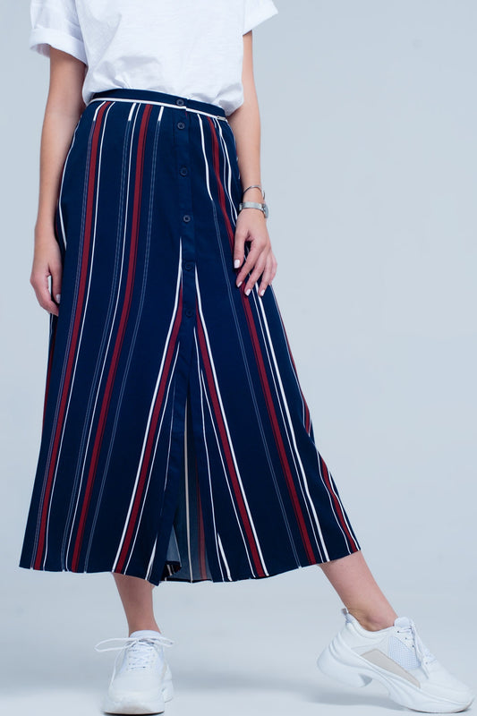 Navy blue striped midi skirt | Just Cool Beans — skirts