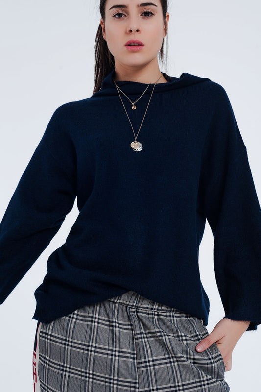 Navy blue sweater with wide sleeves | Just Cool Beans — sweaters | tops