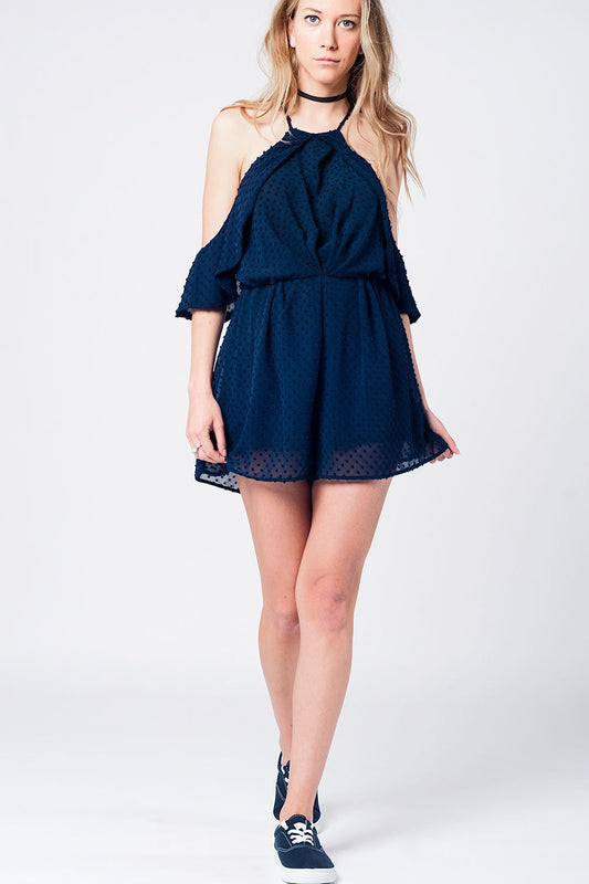 Navy plumeti cold-shoulder lightweight romper | Just Cool Beans — dresses