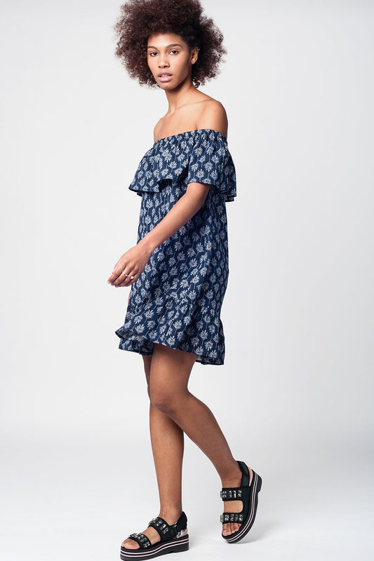 Navy off shoulder midi beach dress | Just Cool Beans — dresses