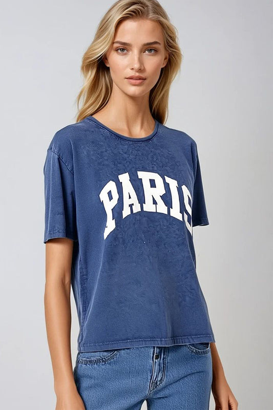 Navy paris relaxed t-shirt with white letters | Just Cool Beans — tops