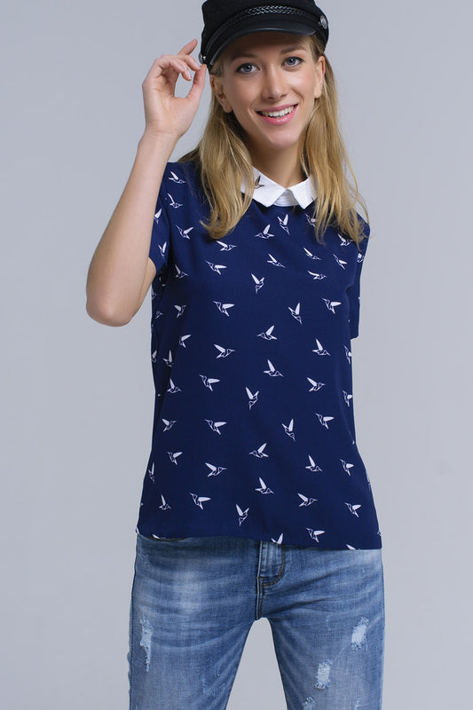 Navy shirt with printed birds | Just Cool Beans — shirts | nan