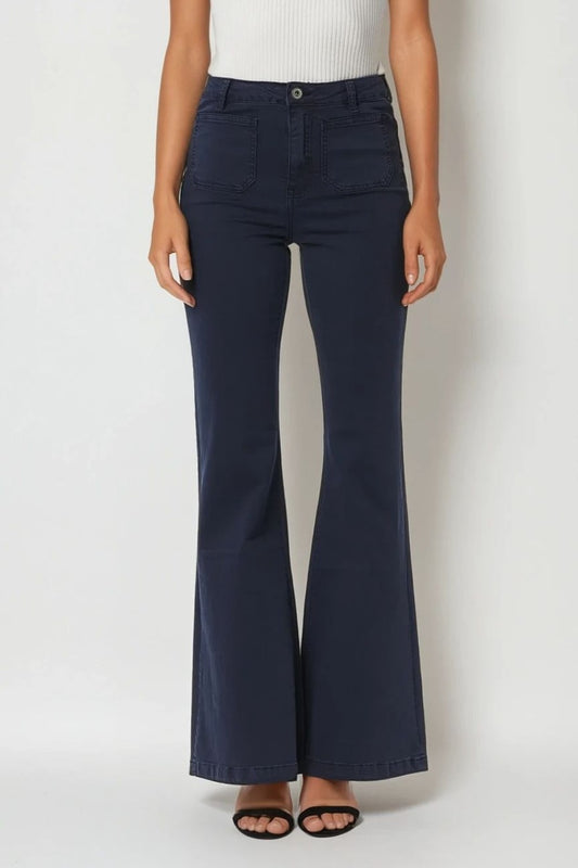 Navy skinny flared jeans with front pocket detail | Just Cool Beans — pants | bottoms
