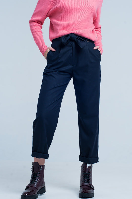 Navy wide pants with bow tie | Just Cool Beans — pants | bottoms