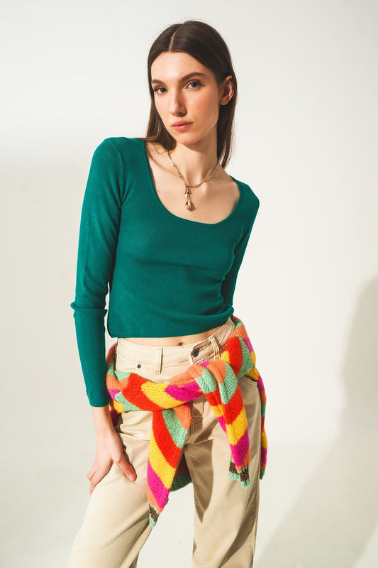 Open back jumper in green | Just Cool Beans — sweaters | tops