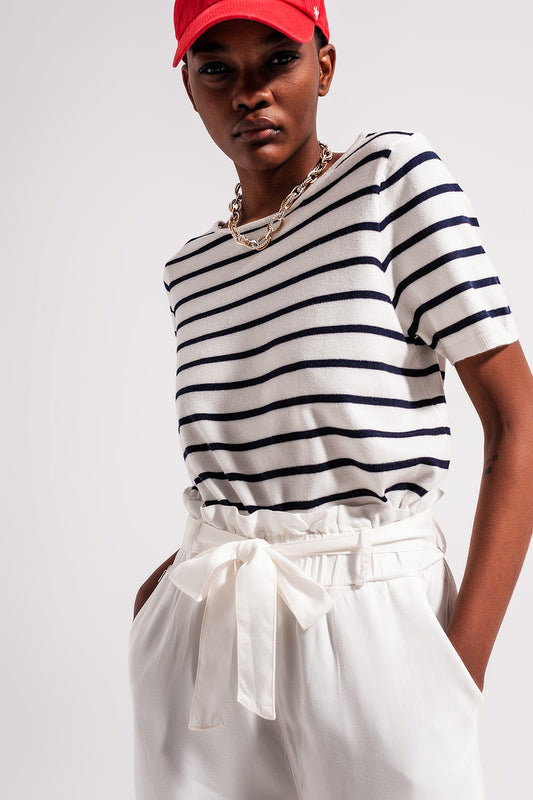 Open back lace up stripes jumper in navy | Just Cool Beans — sweaters | tops