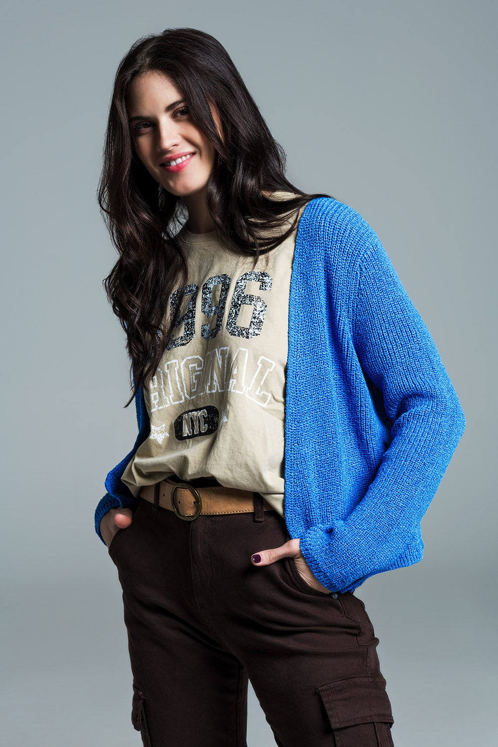 Open blue cardigan in light open knit | Just Cool Beans — sweaters | tops