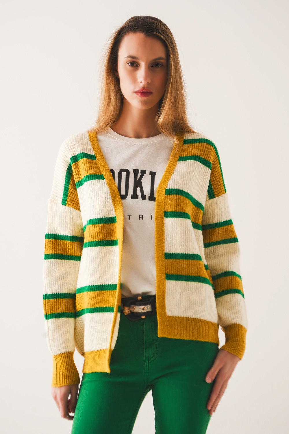 Open front cardi in yellow stripe | Just Cool Beans — sweaters | tops