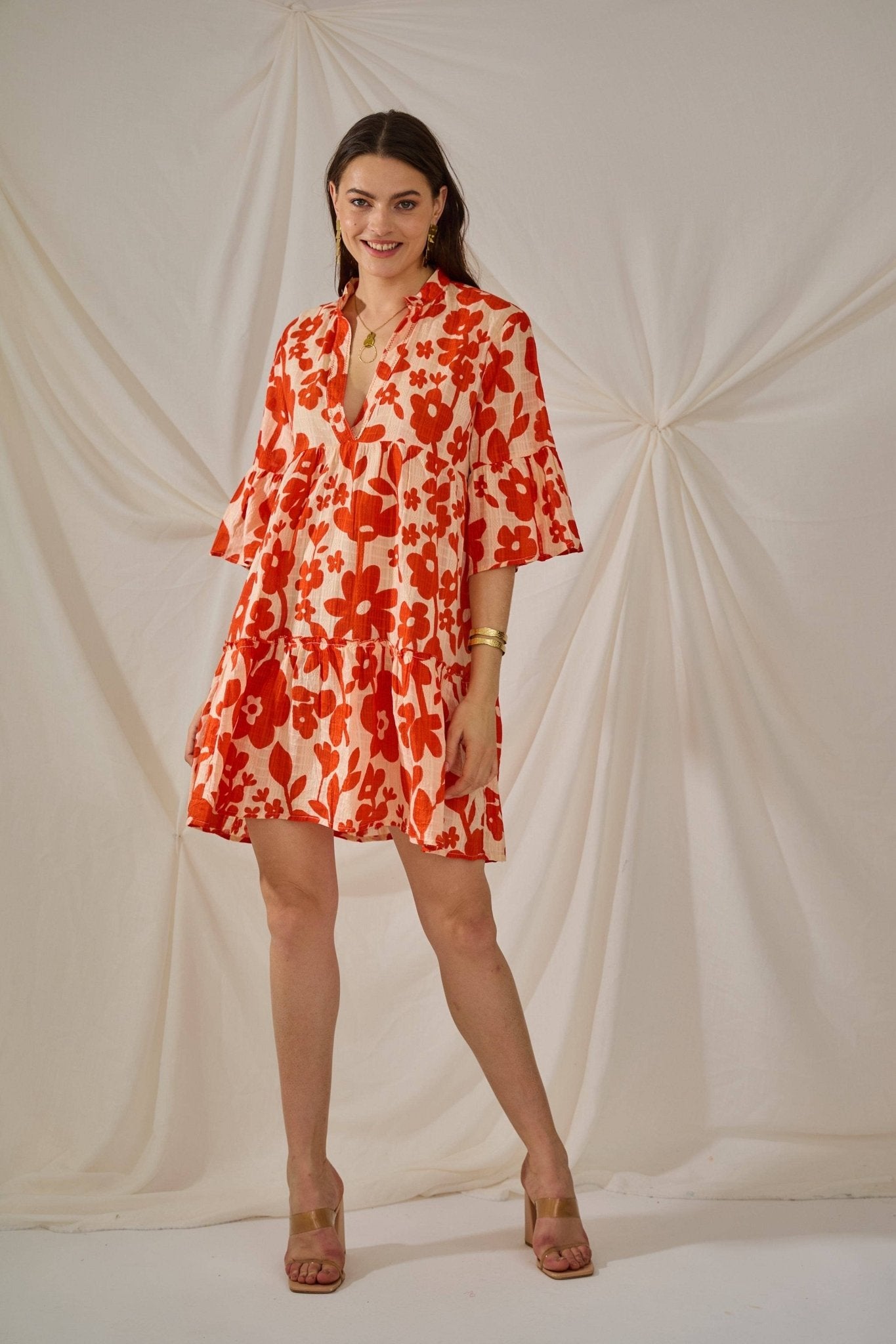 Orange Abstract Print Cotton Dress - Just Cool Beans