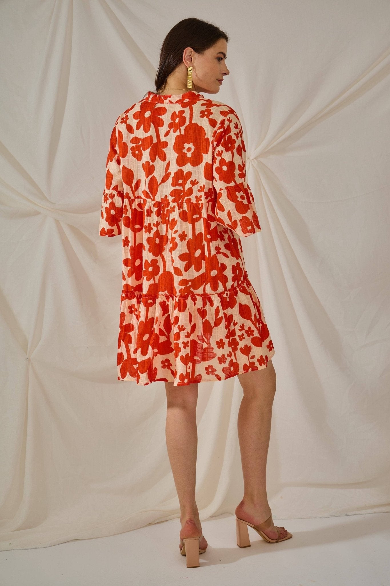 Orange Abstract Print Cotton Dress - Just Cool Beans