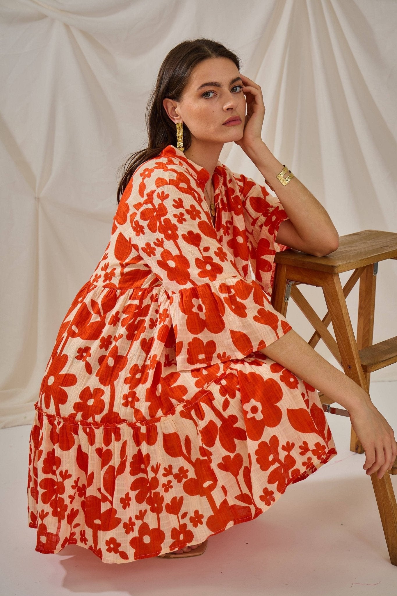 Orange Abstract Print Cotton Dress - Just Cool Beans