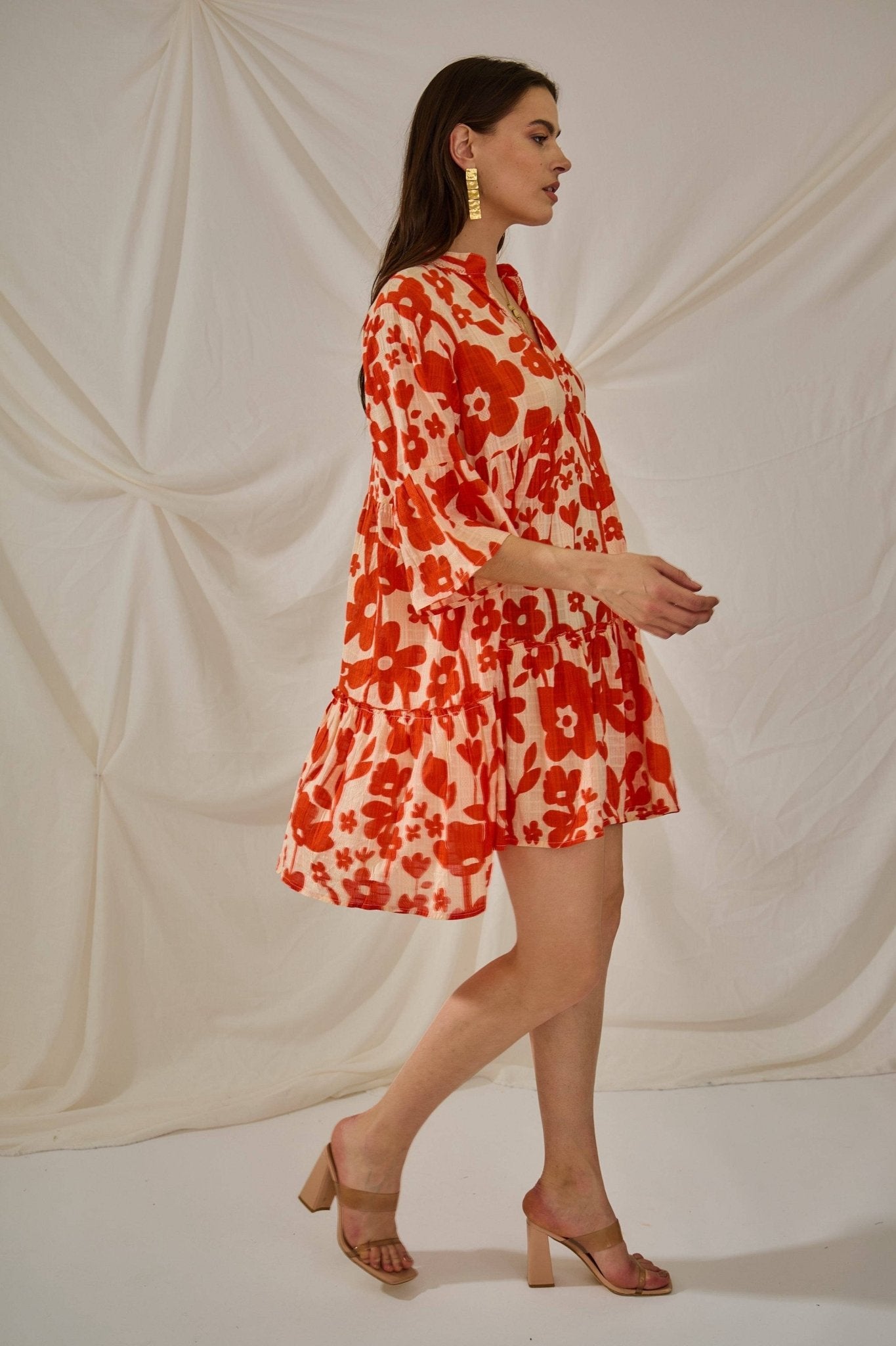 Orange Abstract Print Cotton Dress - Just Cool Beans