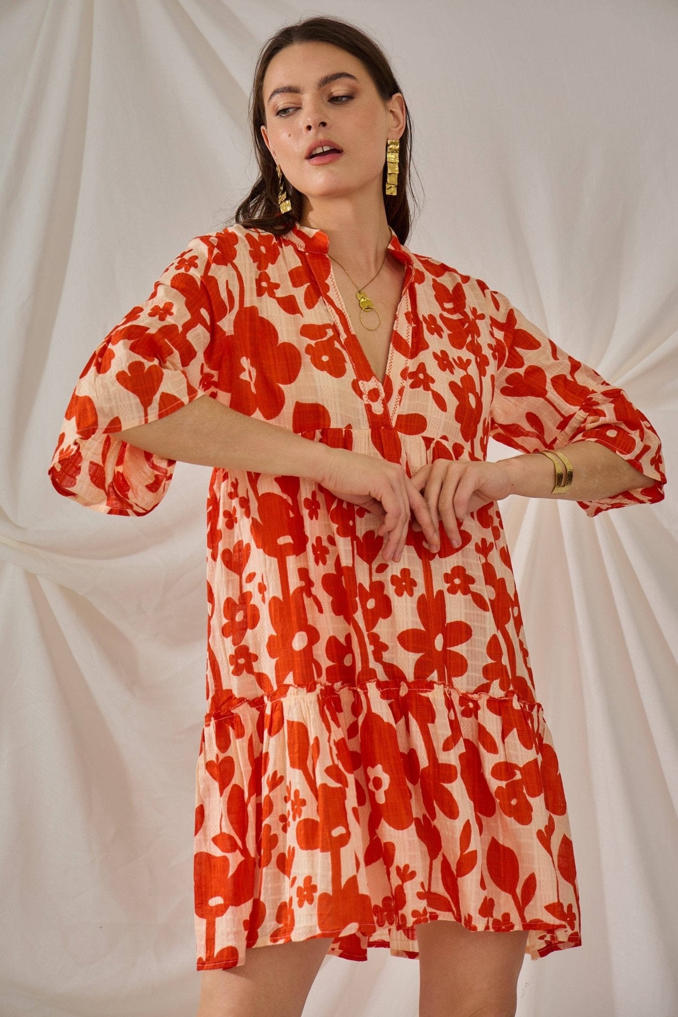 Orange Abstract Print Cotton Dress - Just Cool Beans