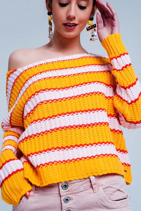 Orange and pink color block stripe sweater | Just Cool Beans — sweaters | tops