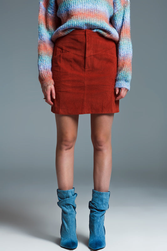 Orange corduroy miniskirt with pockets | Just Cool Beans — skirts