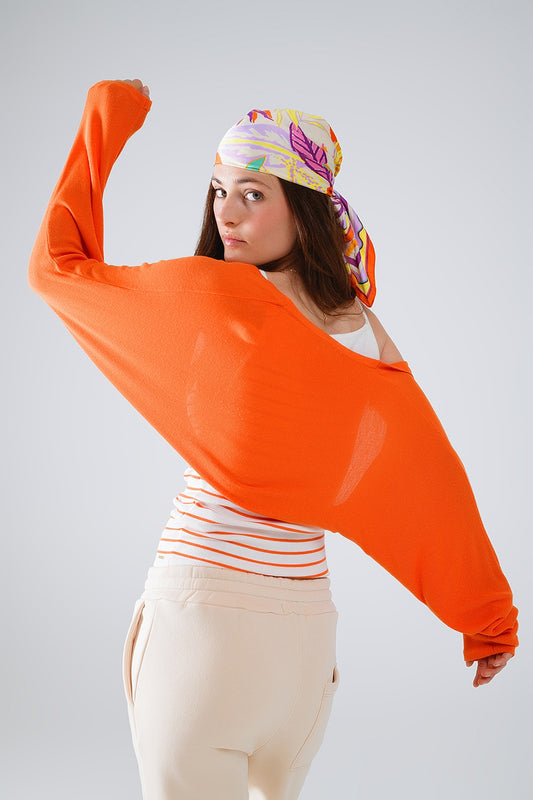 Orange fine knit bolero cardigan | Just Cool Beans — sweaters | tops