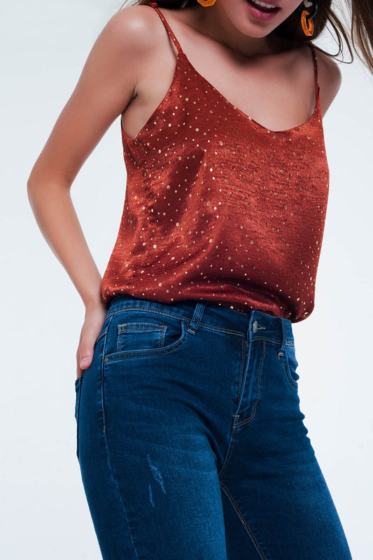 Orange polka dot strappy cami top | Just Cool Beans — shirts | tops