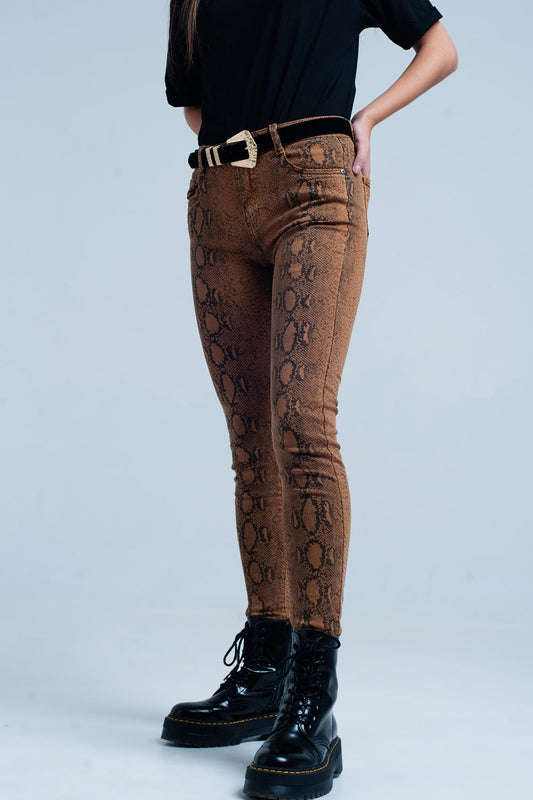 Orange skinny pants in snake print | Just Cool Beans — jeans | bottoms