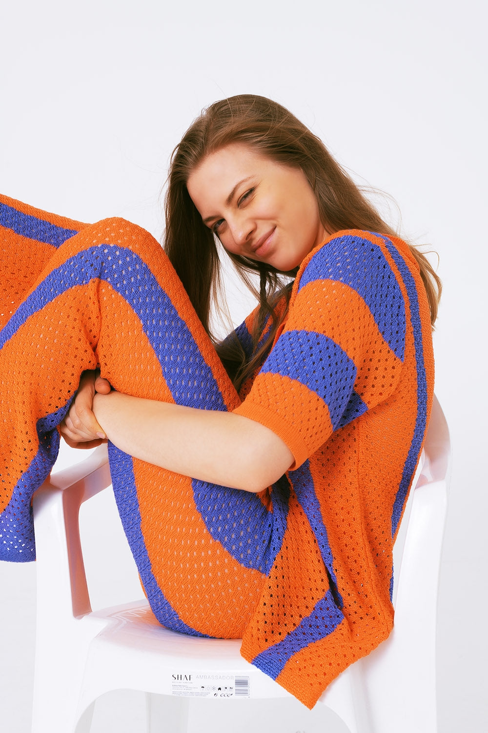 Orange striped crochet knitted cardigan | Just Cool Beans — sweaters | tops
